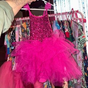 Girls Fuchsia Sequin Tulle Party Dress bums & roses bamboo criss cross back